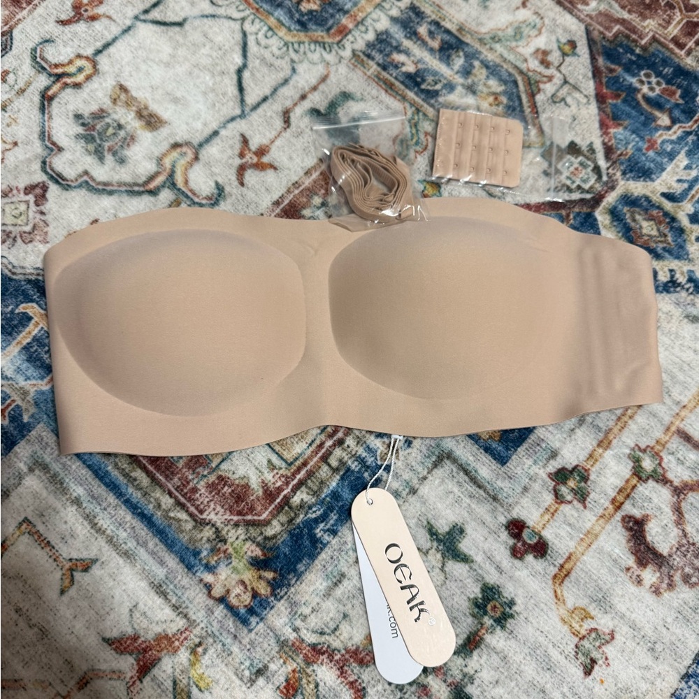 Oeake Nude Strapless Adhesive Bandeau Bra with Removable Straps